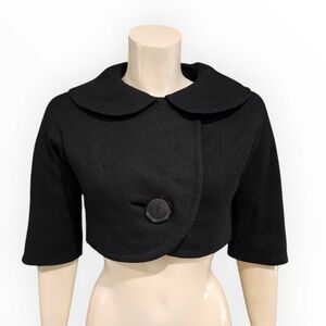 Vintage 60s DEVONBROOK Black Wool Cropped Peter Pan Collar Jacket XS